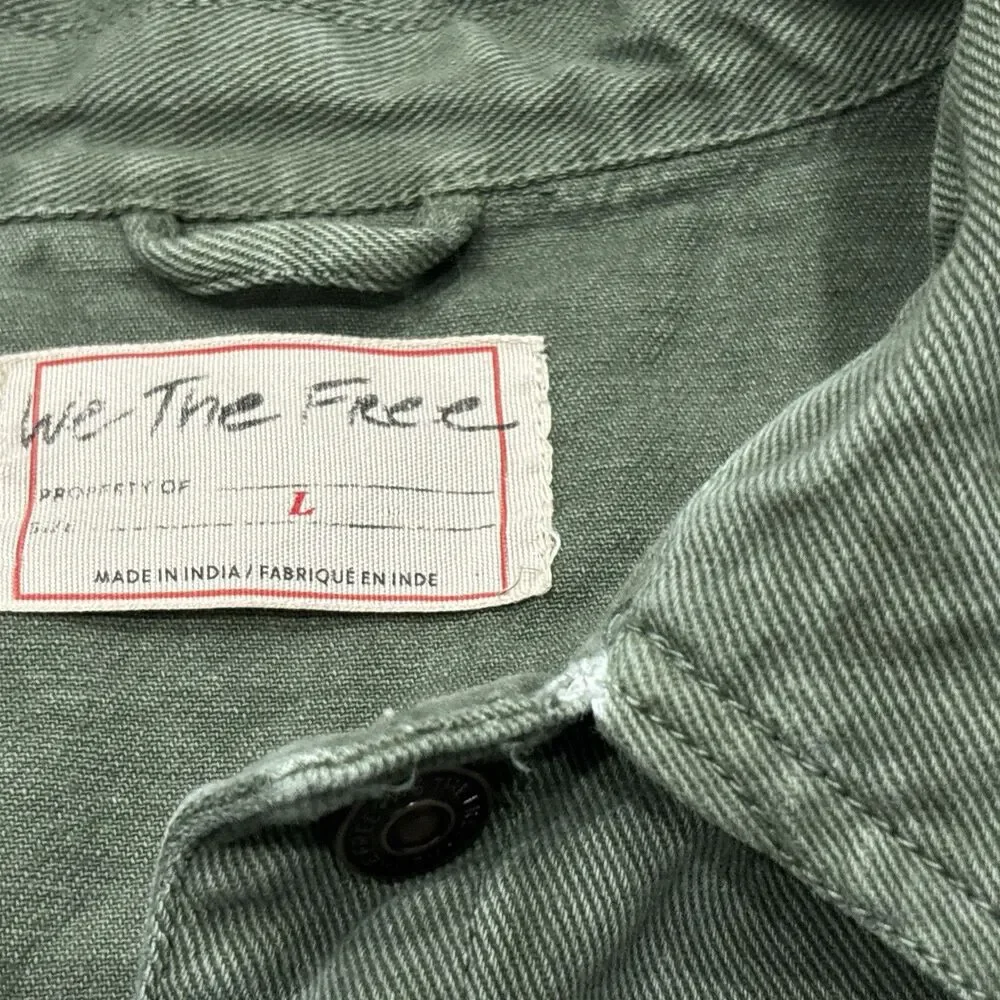 We The Free People Madison City Denim Jacket Large Green Oversized Grunge Boho - Picture 8 of 14